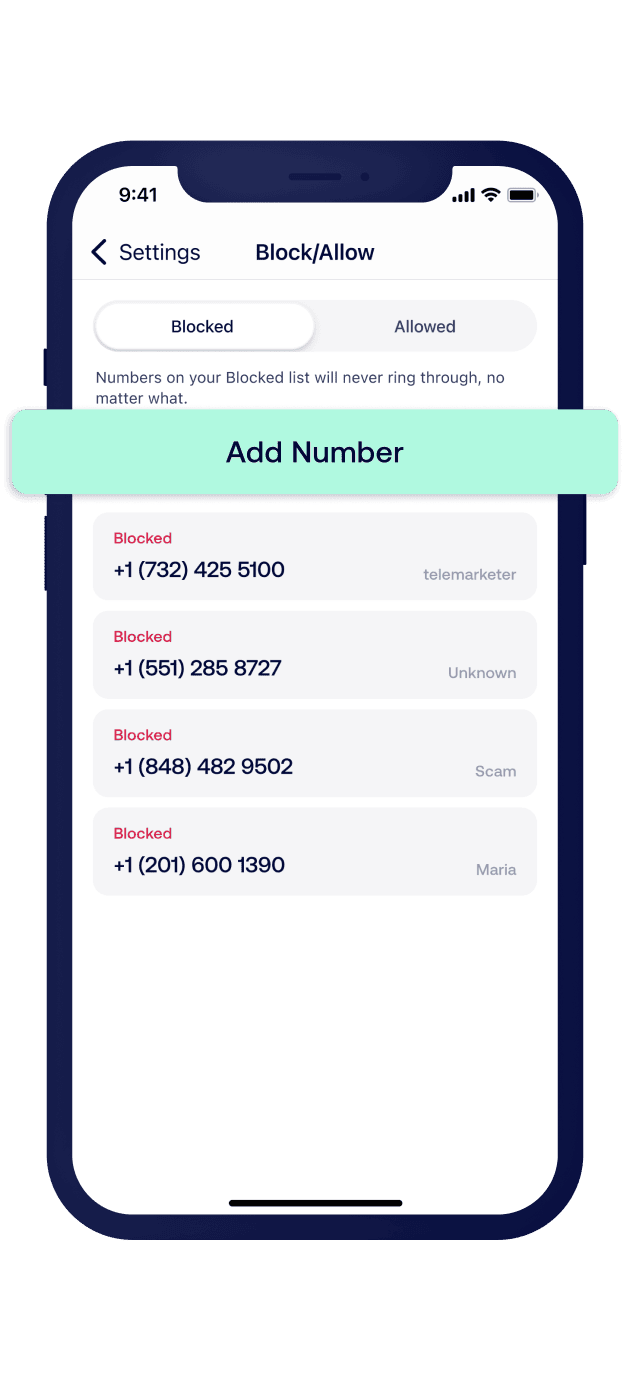 Block/Allow list screen