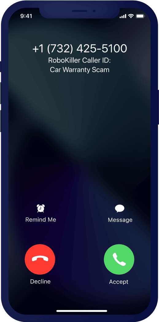 Phone lockscreen showing notification alerting that a spam call has been blocked with the option to tap the notification to listen.