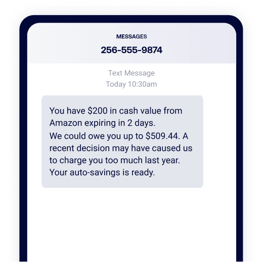 Fake spam text alerting the recipient of charges to their Amazon account